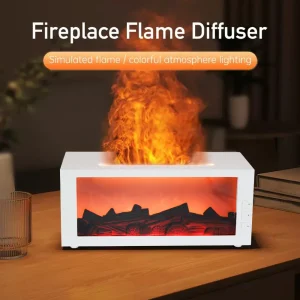 White 300ml Flame Fireplace Diffuser,  with Remote & 3 Essential Oils for Home